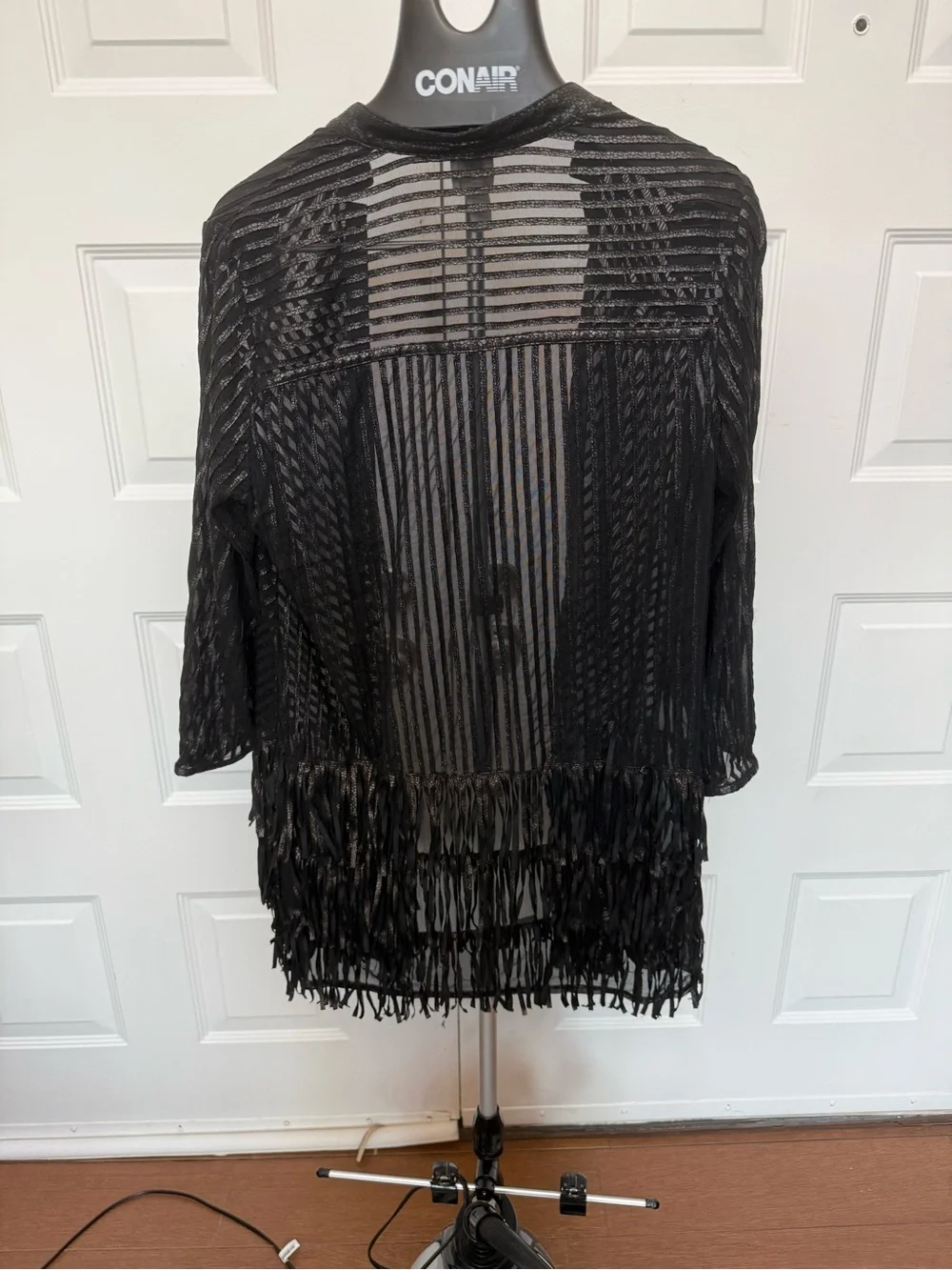 Chico's Black Open-Front Fringe Cardigan - Picture 2 of 3
